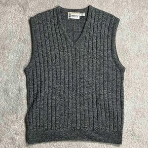 VTG London Fog Mens V-Neck Sweater Vest Gray Ribbed Knit Acrylic Made USA Large